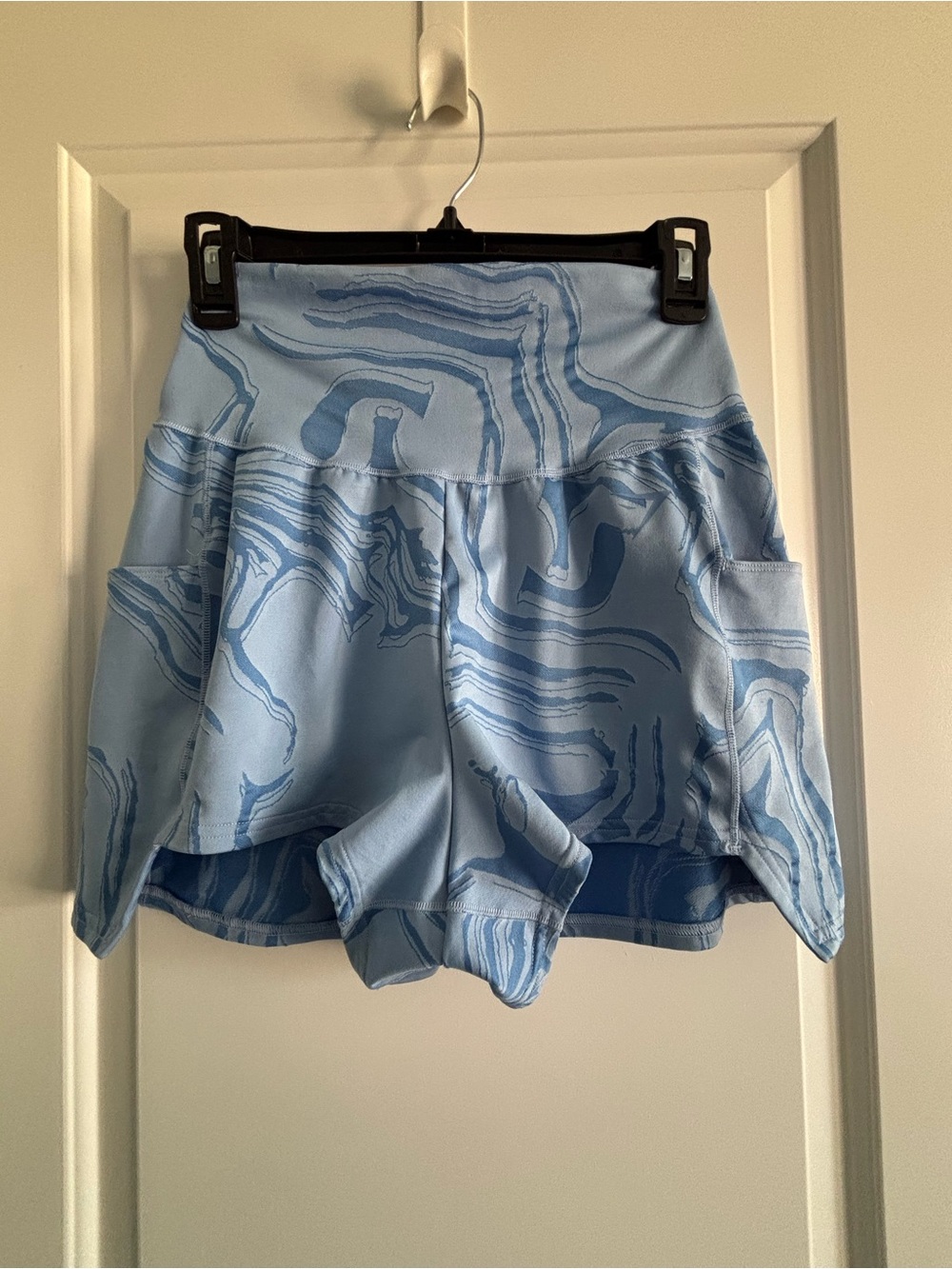 Gymshark Light Blue Marble-Print Athletic Skort Shorts